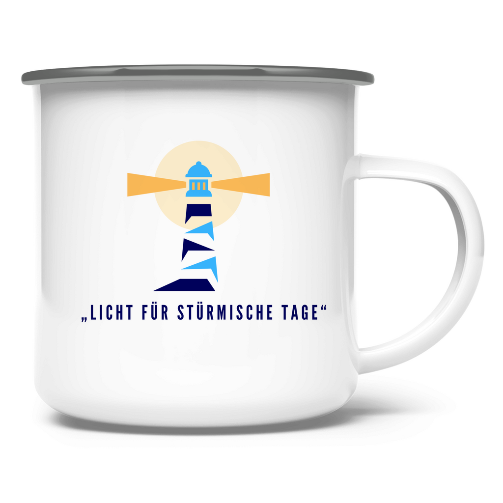 „Licht für stürmische Tage" / Emaille-Tasse