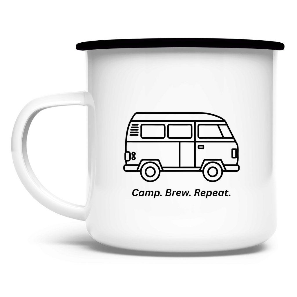Camp. Brew. Repeat. / Emaille-Tasse