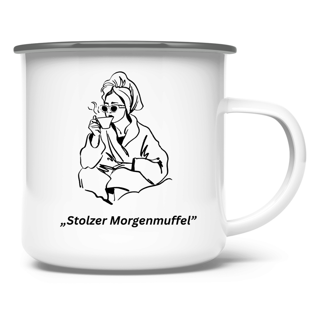 „Stolzer Morgenmuffel" / Emaille-Tasse