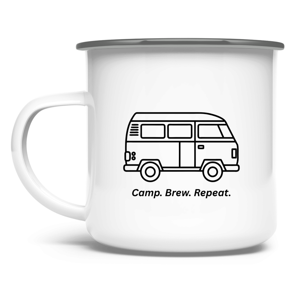 Camp. Brew. Repeat. / Emaille-Tasse