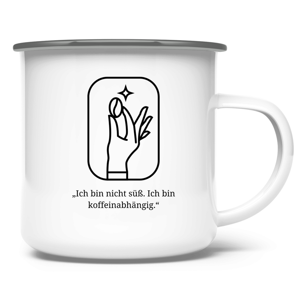 „Ich bin nicht süß. Ich bin koffeinabhängig." / Emaille-Tasse