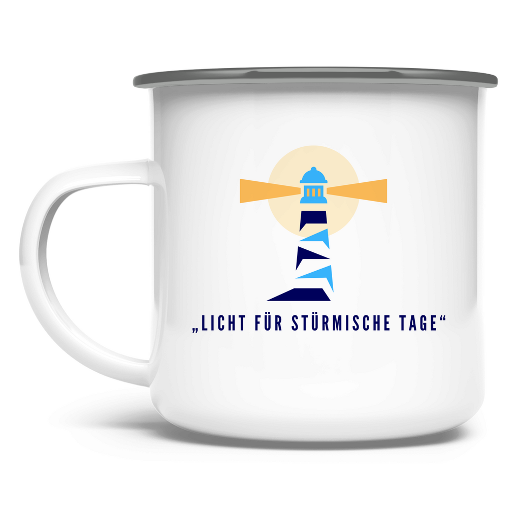 „Licht für stürmische Tage" / Emaille-Tasse