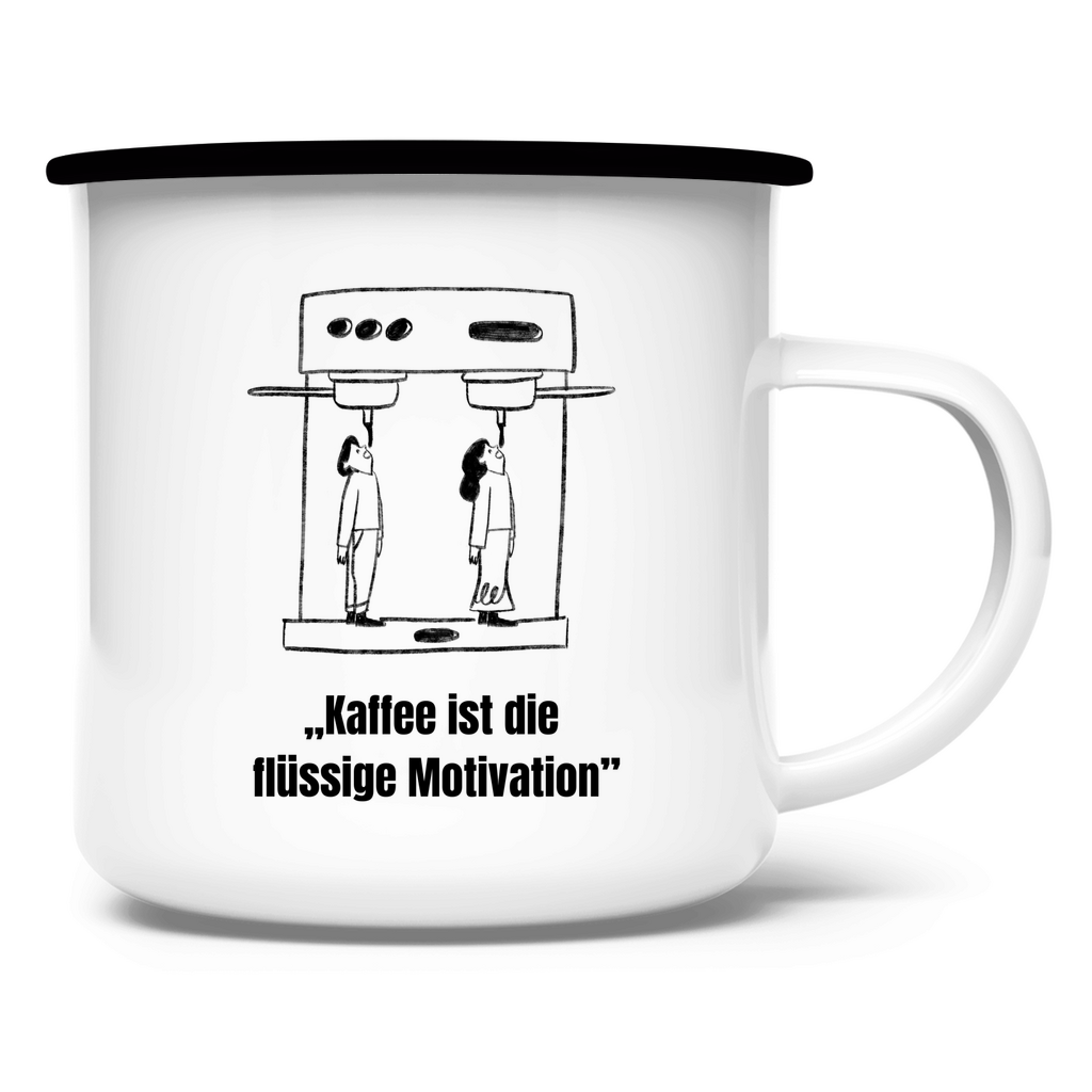 „Kaffee ist die flüssige Motivation" / Emaille-Tasse