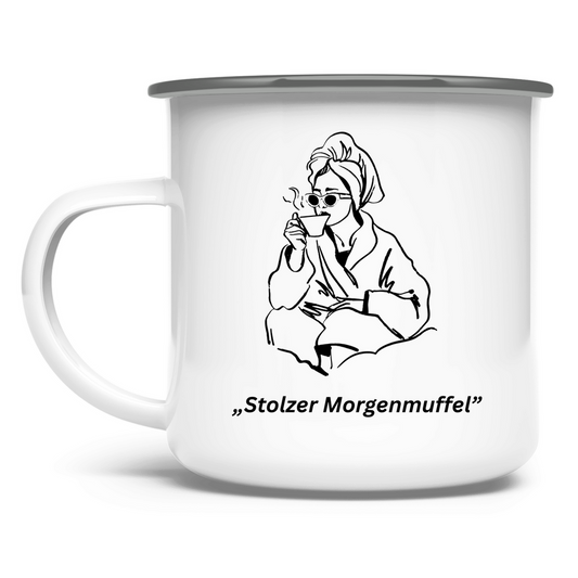„Stolzer Morgenmuffel" / Emaille-Tasse
