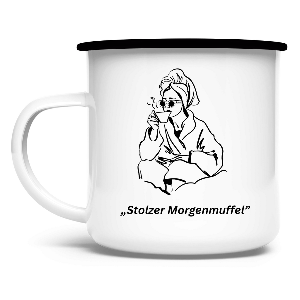 „Stolzer Morgenmuffel" / Emaille-Tasse